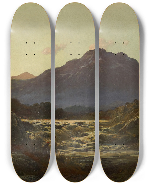 Triptych art skateboard deck of Gustave Dor Torrent In The Highlands by Gustave Dore (1832-1883)