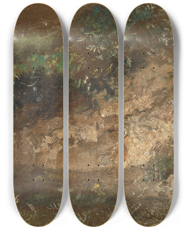 Triptych art skateboard deck of John Constable Undergrowth by John Constable (1776-1837)