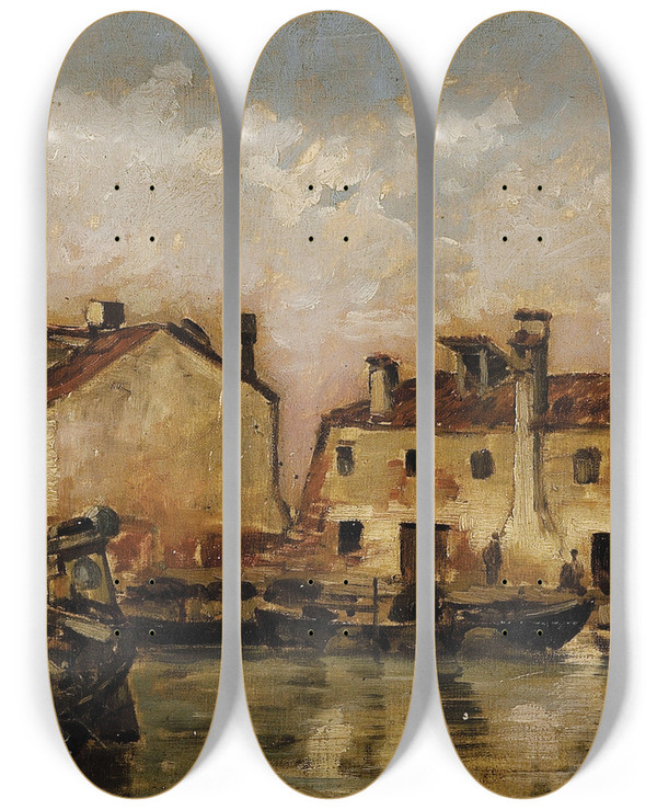 Triptych art skateboard deck of William Preston Phelps Brittany Coast by William Preston Phelps (1848-1923)