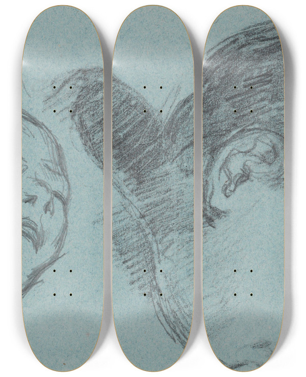 Triptych art skateboard deck of Paul Czanne Tudes De Ttes by Paul Cezanne (1839-1906)