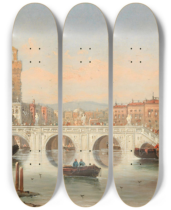Triptych art skateboard deck of Karl Kaufmann Scene Of Florence by Karl Kaufmann (1843-1905)