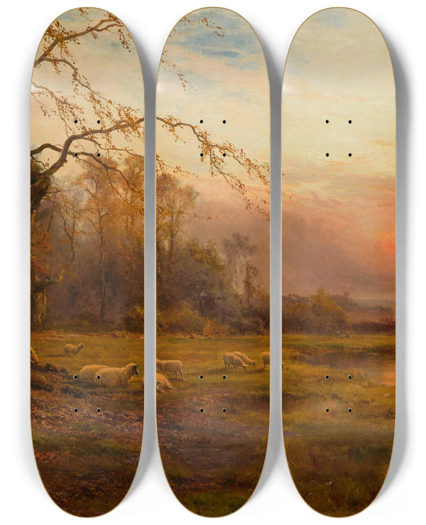 Triptych art skateboard deck of Alfred De Branski Departing Day by Alfred De Breanski (1852-1928)