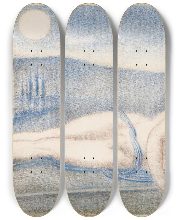 Triptych art skateboard deck of Simeon Solomon The Sleeping Endymion by Simeon Solomon (1840-1905)