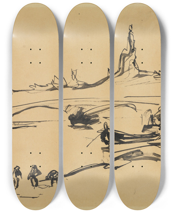 Triptych art skateboard deck of Ernst Ludwig Kirchner Blick Auf Dresden by Ernst Ludwig Kirchner (1880-1938)