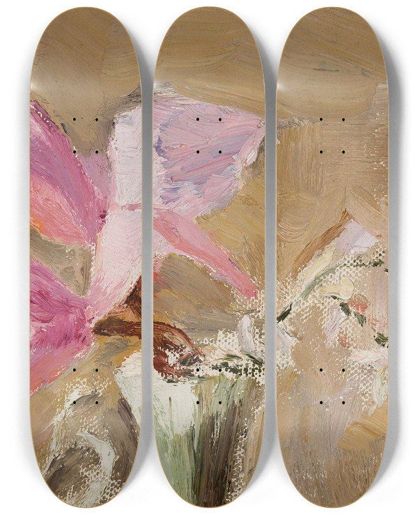 Triptych art skateboard deck of Jan Cigliski Orchid by Jan Ciaglinski (1858-1913)