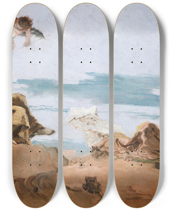 Triptych art skateboard deck of Giovanni Battista Tiepolo Study For A Ceiling With The Personification Of Counsel by Giovanni Battista Tiepolo (1696-1770)