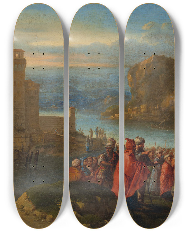 Triptych art skateboard deck of Adriaen Van Der Cabel Christ Preaching At The Sea Of Galilee by Adriaen Van Der Cabel (1631-1705)