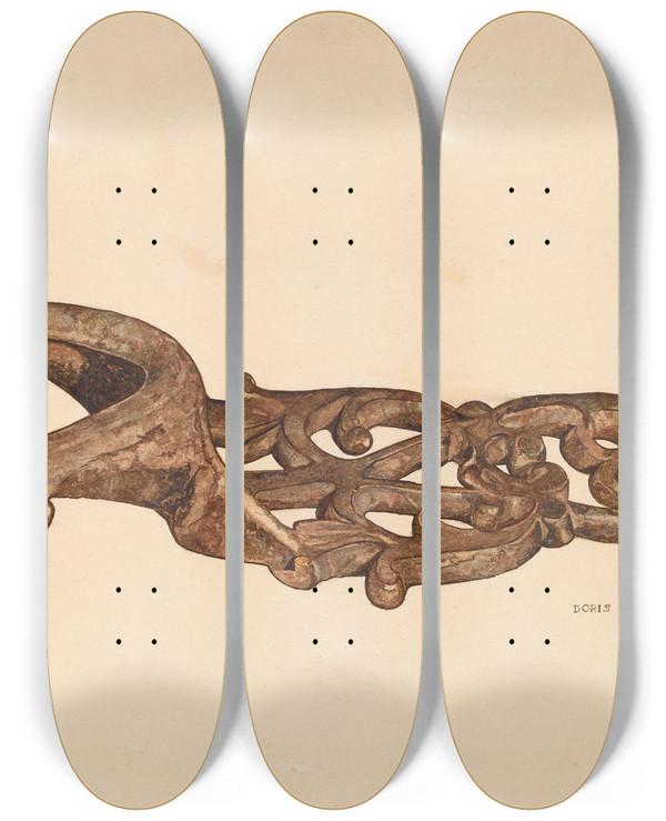 Triptych art skateboard deck of Doris Hollingsworth Bootjack by Doris Hollingsworth