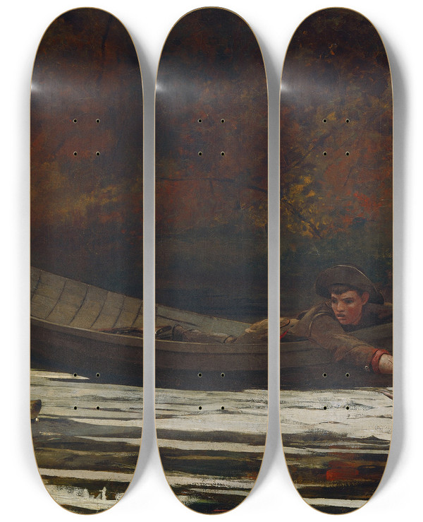 Triptych art skateboard deck of Winslow Homer Hound And Hunter by Winslow Homer (1836-1910)