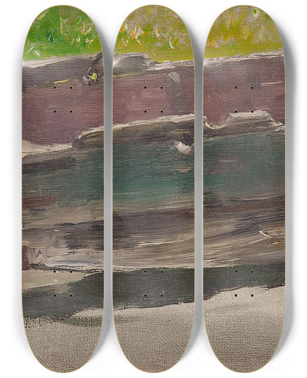 Triptych art skateboard deck of Joseph Wopfner Chiemseekahn by Joseph Wopfner (1843-1927)