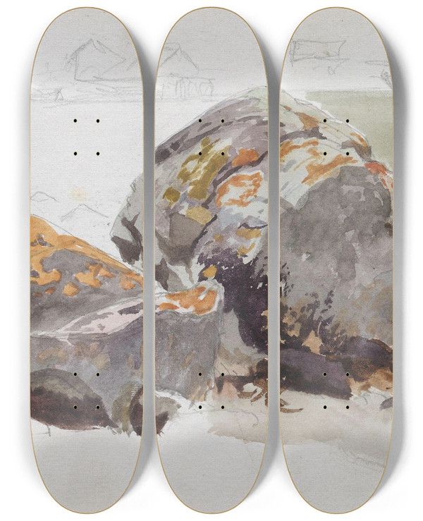 Triptych art skateboard deck of Hans Gude Steiner Fresvik by Hans Gude (1825-1903)