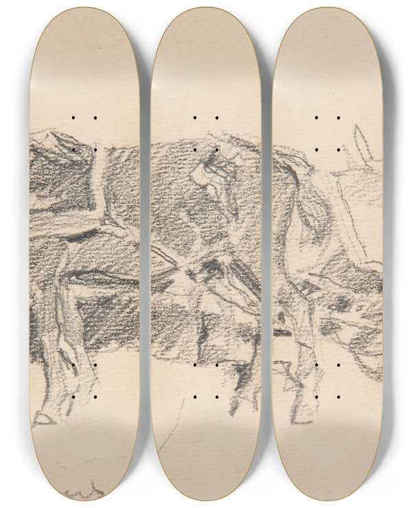 Triptych art skateboard deck of Ivan Ivanec Ko Przy Chopskiej Furze by Ivan Ivanec (1893-1946)