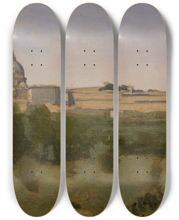 Triptych art skateboard deck of Jeanbaptistecamille Corot View Of Rome From Monte Pincio by Jean-Baptiste-Camille Corot (1796-1875)