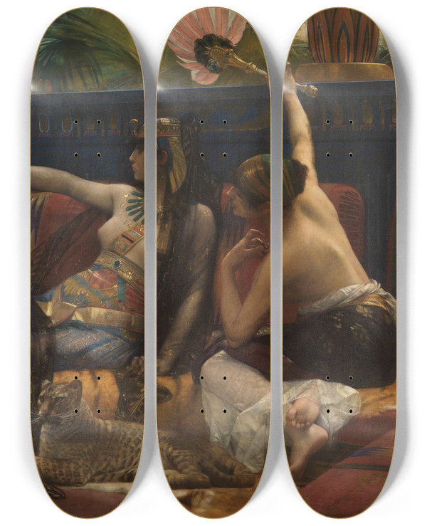 Triptych art skateboard deck of Alexandre Cabanel Cleopatra by Alexandre Cabanel (1823-1889)