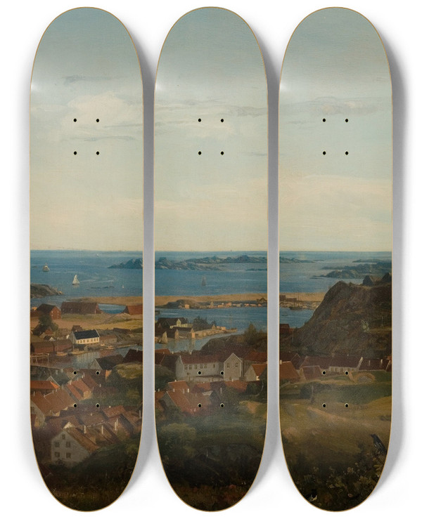 Triptych art skateboard deck of Amaldus Nielsen Fra Gjertsbjerg Mandal by Amaldus Nielsen (1838-1932)