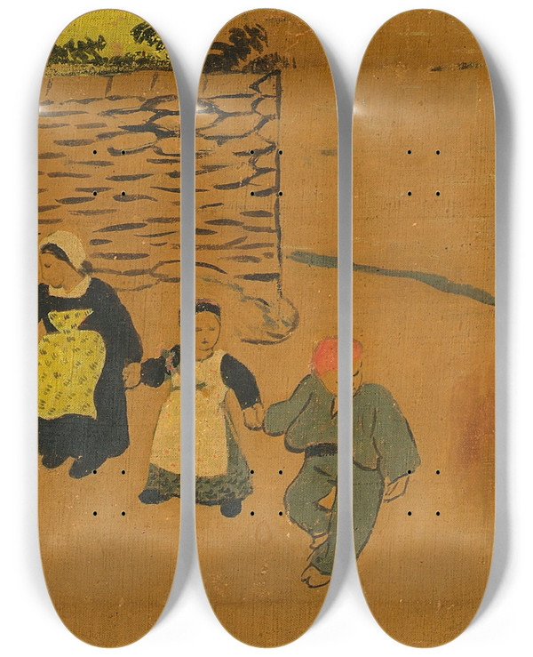Triptych art skateboard deck of Paul Srusier Breton Panel With Children by Paul Serusier (1864-1927)