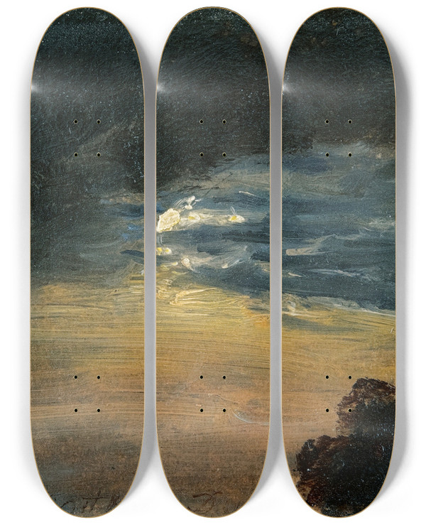 Triptych art skateboard deck of Johan Christian Dahl Clouds In Moonlight_1 by Johan Christian Dahl (1788-1857)