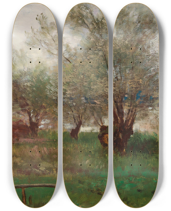 Triptych art skateboard deck of Joseph Wopfner Weiden Am Chiemsee by Joseph Wopfner (1843-1927)