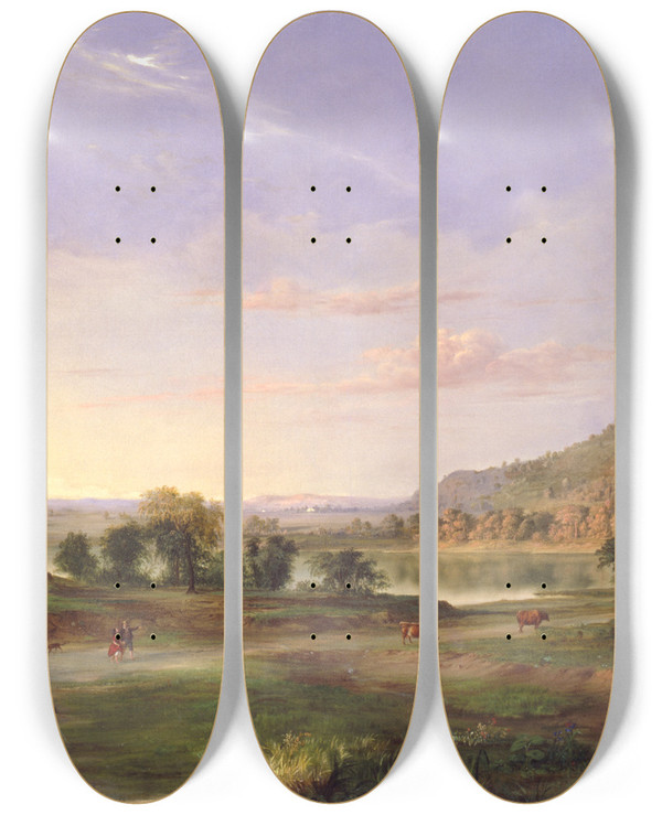 Triptych art skateboard deck of Robert S Duncanson Landscape With Rainbow by Robert S Duncanson (1821-1872)