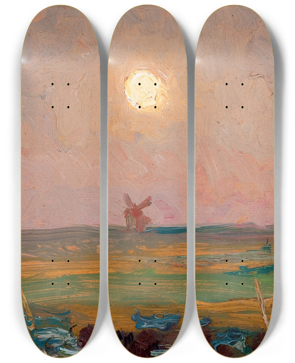 Triptych art skateboard deck of Jan Stanislawski Sun by Jan Stanislawski (1860-1907)
