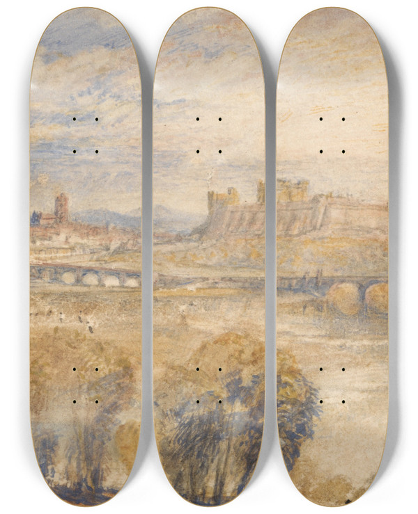 Triptych art skateboard deck of Joseph Mallord William Turner Carlisle by Joseph Mallord William Turner (1775-1851)