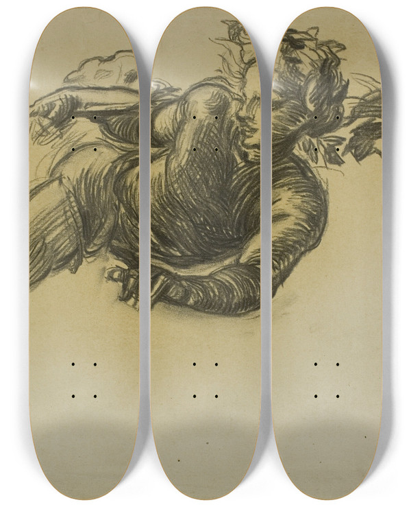 Triptych art skateboard deck of Alfred George Stevens Flying Figure by Alfred George Stevens (1817-1875)