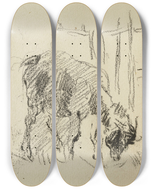 Triptych art skateboard deck of Jeanbaptiste Carpeaux Etude Dune Chvre by Jean-Baptiste Carpeaux (1827-1875)