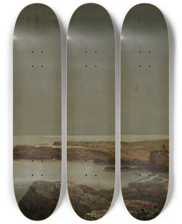 Triptych art skateboard deck of John Frederick Kensett Coast Scene_2 by John Frederick Kensett (1816-1872)
