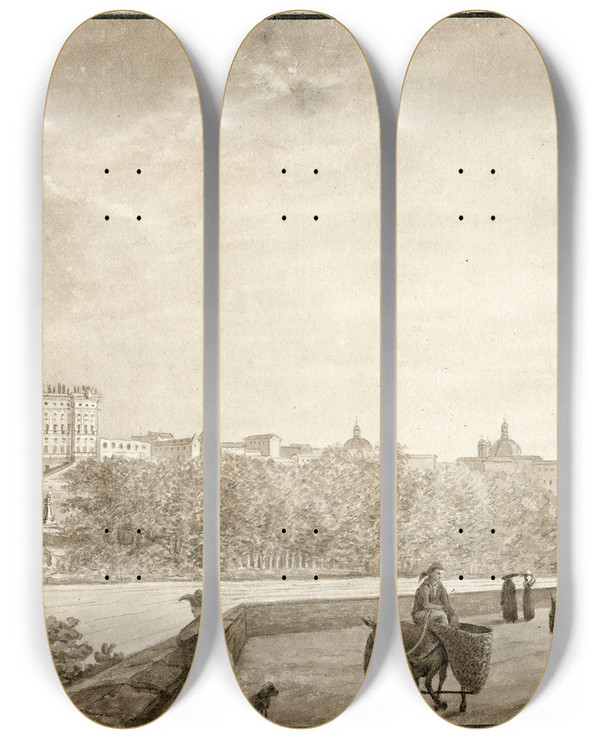 Triptych art skateboard deck of Otto Howen Het Koninklijke Paleis Te Madrid by Otto Howen (1774-1848)