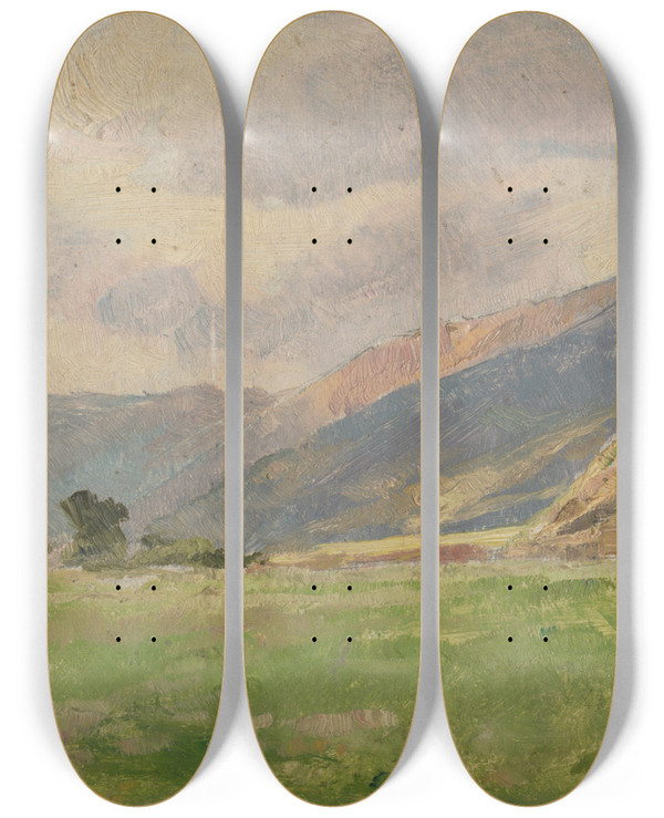 Triptych art skateboard deck of Udovt Ordk Mountain Meadow by udovt ordk (1865-1937)