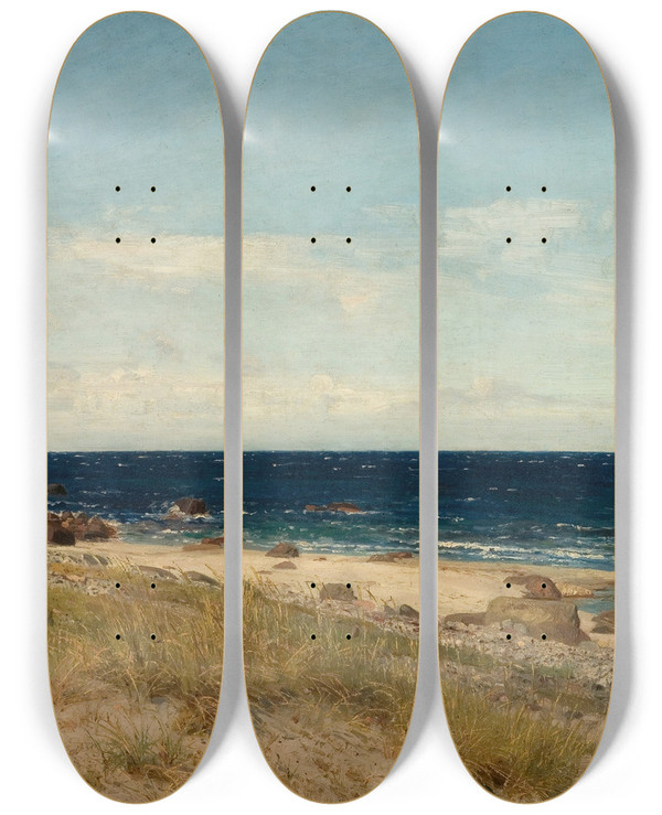 Triptych art skateboard deck of Amaldus Nielsen Friskt Vr Nrland Jren by Amaldus Nielsen (1838-1932)