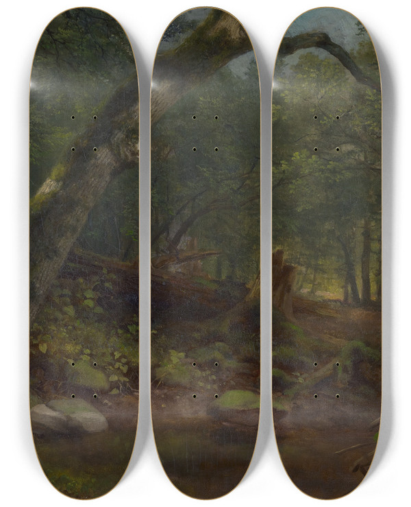 Triptych art skateboard deck of Asher Brown Durand Artists Lane After Ashower by Asher Brown Durand (1796-1886)