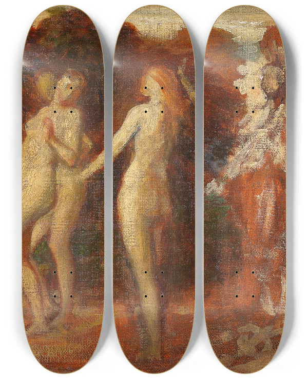 Triptych art skateboard deck of George Frederic Watts A Bacchanal by George Frederic Watts (1817-1904)