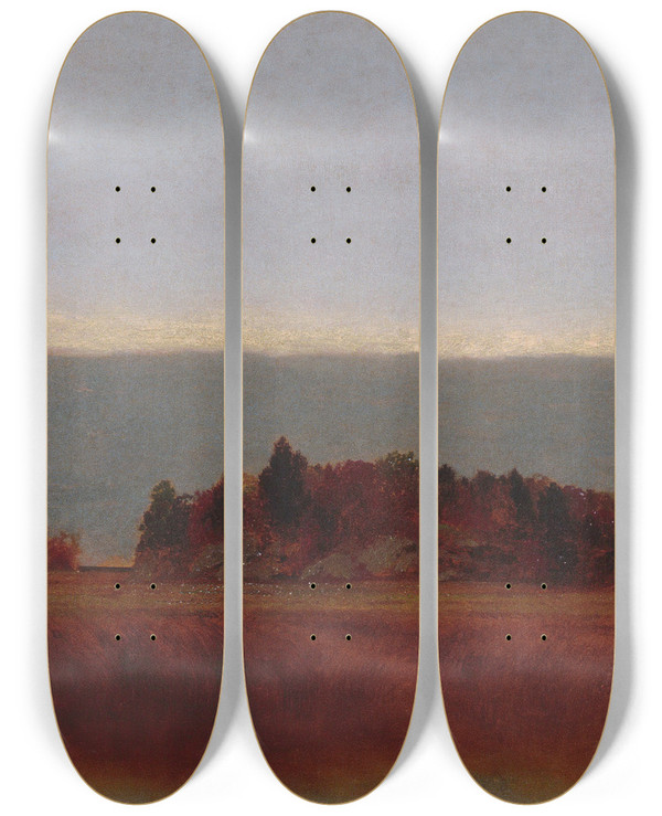Triptych art skateboard deck of John Frederick Kensett Salt Meadow In October by John Frederick Kensett (1816-1872)