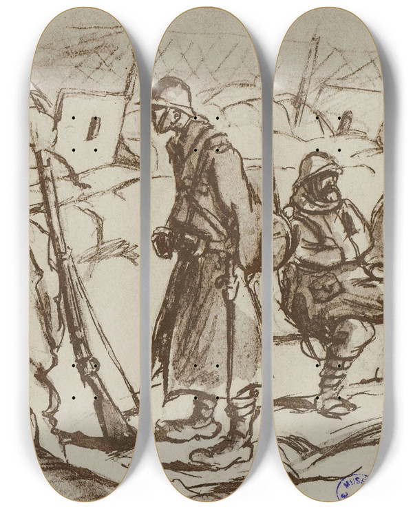 Triptych art skateboard deck of Georges Goursat Sem Poste Dcoute by Georges Goursat (Sem) (1863-1934)