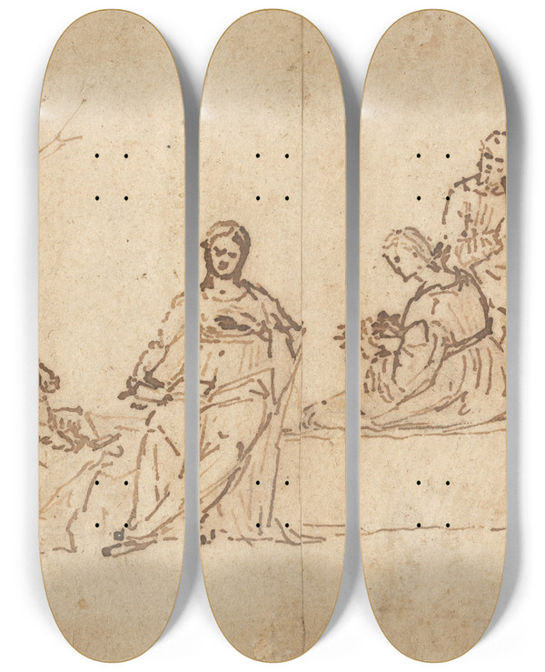Triptych art skateboard deck of Vittore Carpaccio The Madonna And Child With Saints In A Landscape Sacra Conversazione by Vittore Carpaccio (1465-1525)