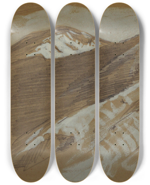 Triptych art skateboard deck of Frederic Edwin Church Mountain Landscape Jamaica West Indies by Frederic Edwin Church (1826-1900)