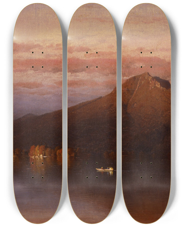 Triptych art skateboard deck of Sanford Robinson Gifford Whiteface Mountain From Lake Placid by Sanford Robinson Gifford (1823-1880)