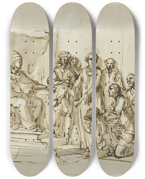 Triptych art skateboard deck of Domenico Pozzi Papal Audience by Domenico Pozzi (1745-1796)