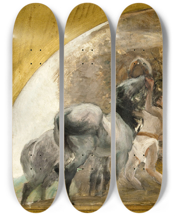 Triptych art skateboard deck of Albert Besnard Let Ou Le Milieu De La Vie by Albert Besnard (1849-1934)