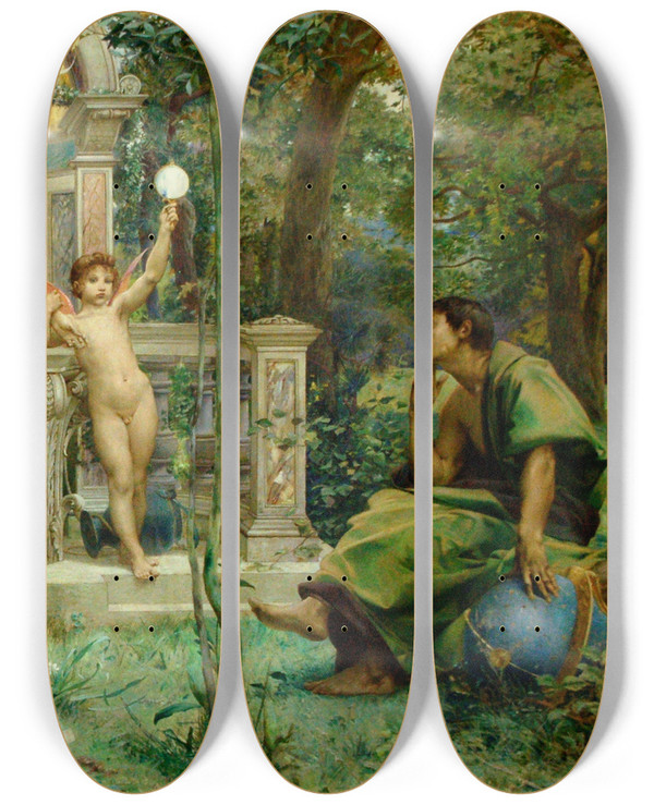 Triptych art skateboard deck of Lucolivier Merson La Vrit by Luc-Olivier Merson (1846-1920)
