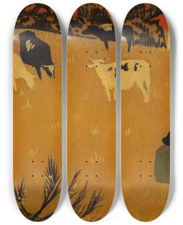 Triptych art skateboard deck of Paul Srusier Breton Panel With Cows by Paul Serusier (1864-1927)