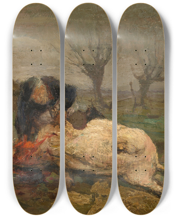 Triptych art skateboard deck of Marten Melsen The Pig Slaughterman by Marten Melsen