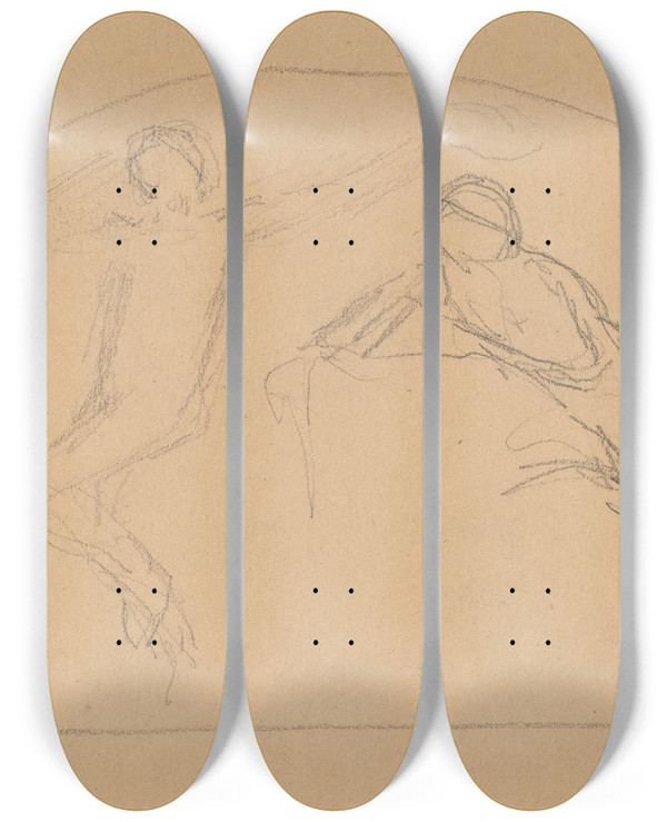 Triptych art skateboard deck of Charles Sprague Pearce Study Of Figures In A Lunette by Charles Sprague Pearce (1851-1914)
