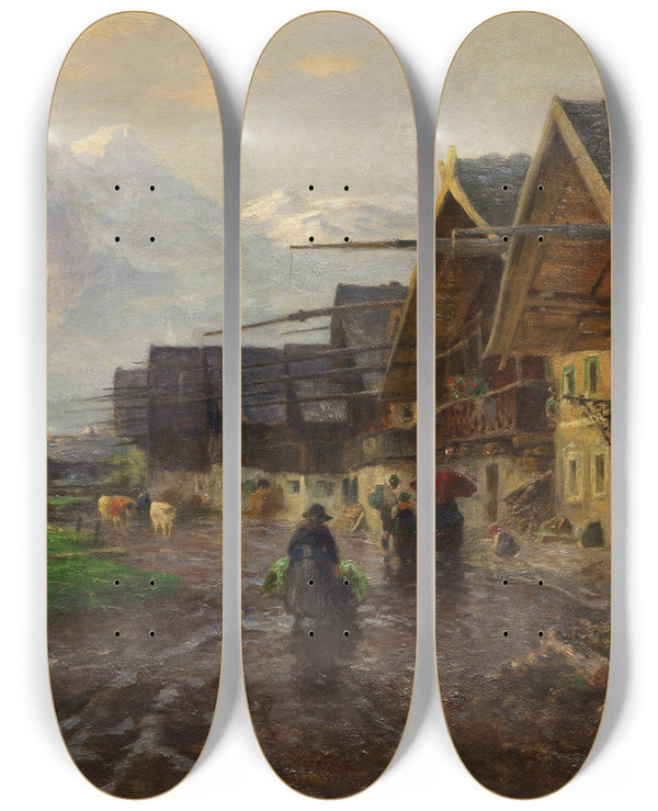 Triptych art skateboard deck of Albert Kappis Die Frhlingsstrae In Garmisch by Albert Kappis (1836-1914)