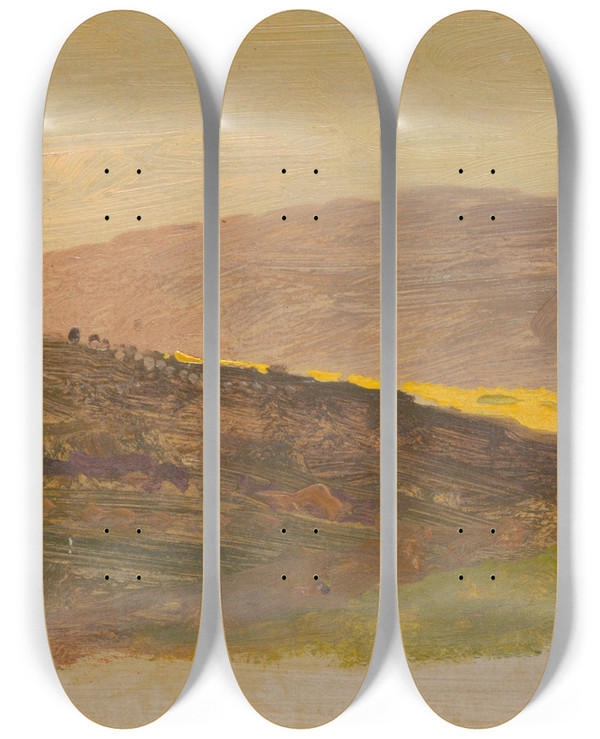 Triptych art skateboard deck of Frederic Edwin Church Hillside by Frederic Edwin Church (1826-1900)