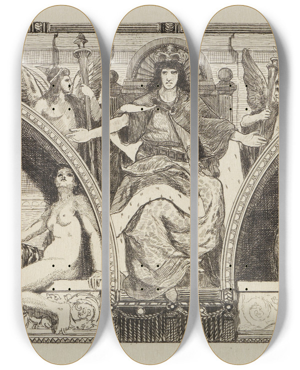 Triptych art skateboard deck of Max Klinger Mittelfigur Aus Dem Fries Im Lichthof by Max Klinger (1857-1920)