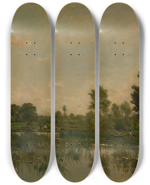 Triptych art skateboard deck of Charles Franois Daubigny The Marsh by Charles Francois Daubigny (1817-1878)