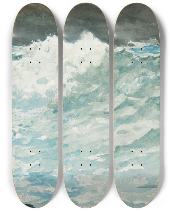 Triptych art skateboard deck of Winslow Homer Surf Proutsneck by Winslow Homer (1836-1910)