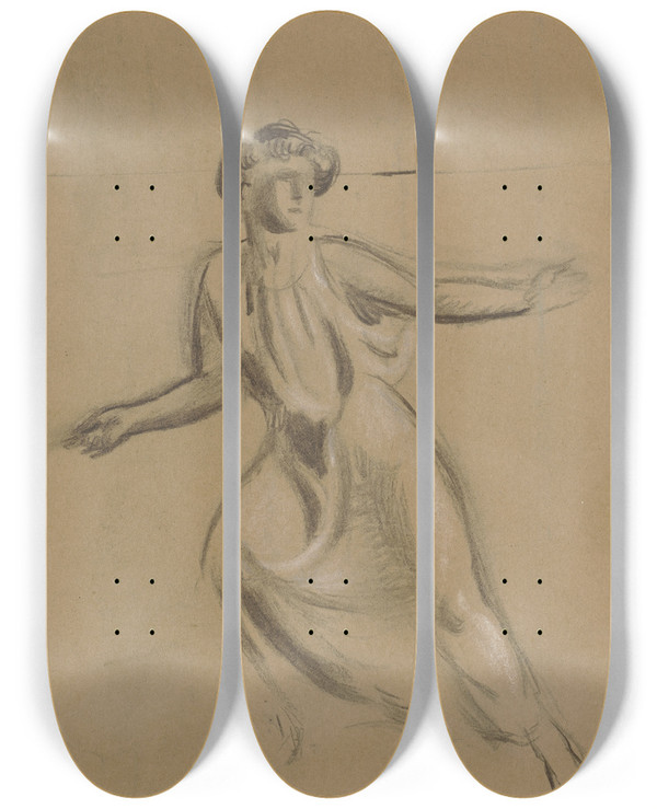 Triptych art skateboard deck of Maurice Denis Zwei Nach Links Laufende Frauen by Maurice Denis (1870-1943)